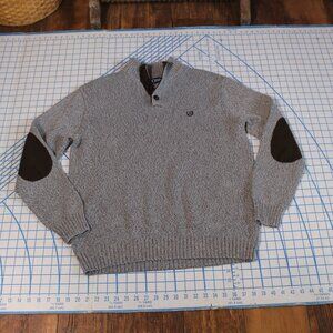 CHAPS Brown Cotton 1/4 Button Sweater, Large